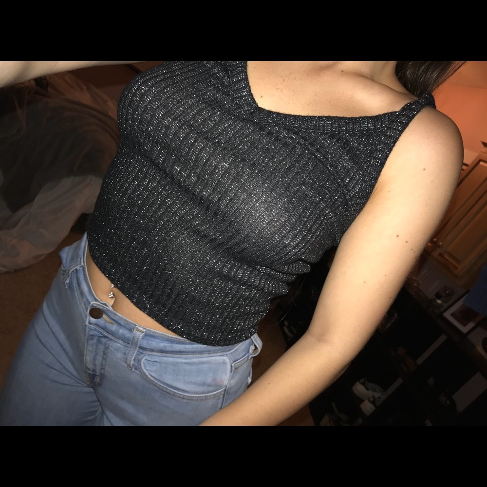 Silver Sparkled Black Tank Top
